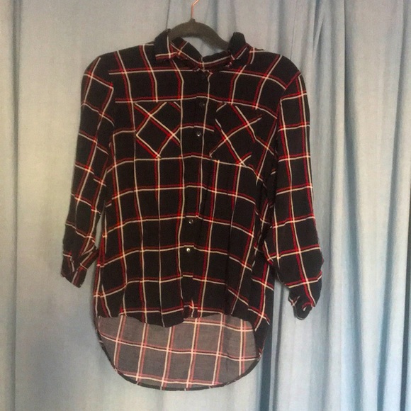 Medium Red/white striped navy blue flannel